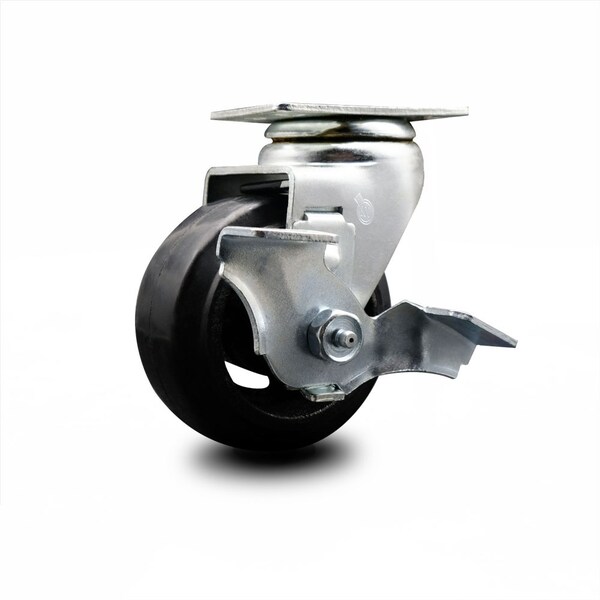 4 Inch Rubber on Cast Iron Swivel Caster with Ball Bearing and Brake SCC